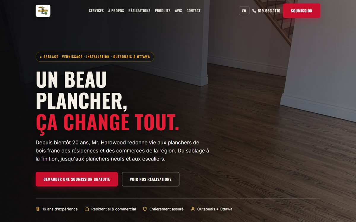 Capture du site web Mr. Hardwood